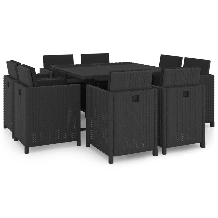 vidaXL 9-tlg Garten-Essgruppe aus Poly Rattan in Schwarz mit Auflagen und Milchglastisch - Bild 2