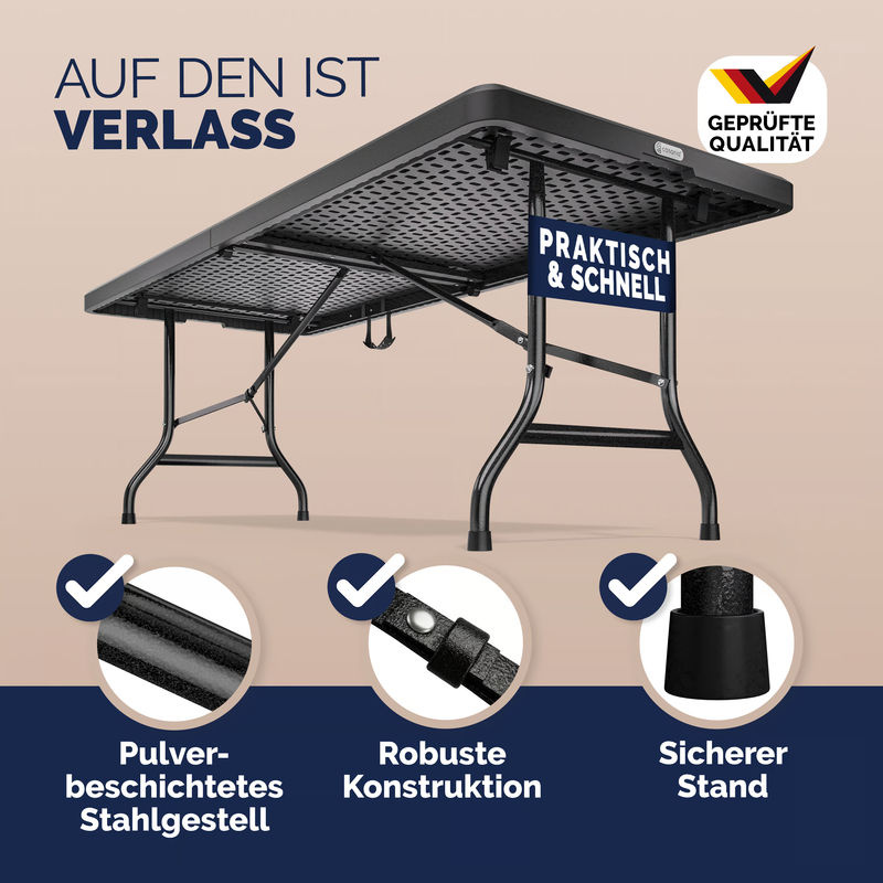 CASARIA Klapptisch aus HDPE-Kunststoff in Anthrazit, B/T/H: 183 x 75 x 73 cm - Bild 4