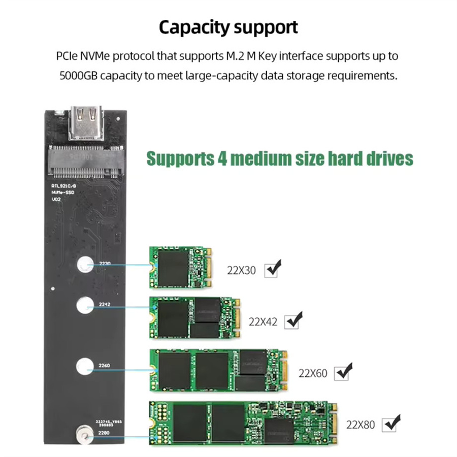 GRWIBEOU M.2 NGFF SATA SSD-Gehäuse mit USB 3.1 Typ C Adapter für externe Festplattenboxen in Schwarz oder Silber - Bild 2