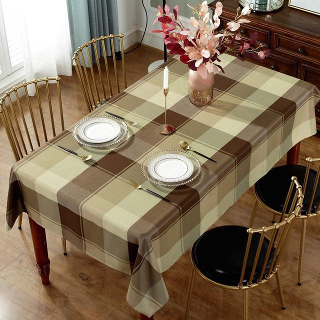 Wasserdichte karierte Tischdecke von JMG Household Supplies in Grau und Beige, rechteckig, B/T: 140 x 90 cm - Bild 1
