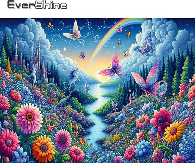 Evershine 5D-Diamant-Stickerei DIY-Bastelset mit Blumen- und Schmetterlingsmotiv, Mosaik-Malerei in Multicolour, B/H: 20 x 30 cm - Bild 1