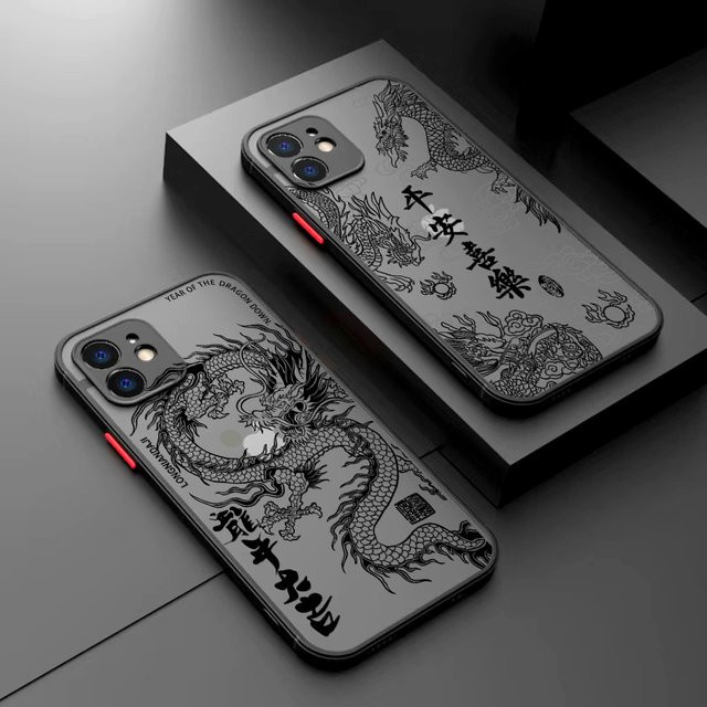 Transparente Handyhülle mit chinesischem Drachen-Design für Xiaomi Redmi Note 13 12 11 10 9 8 7 Pro Plus 5G in Matt-Optik - Bild 1