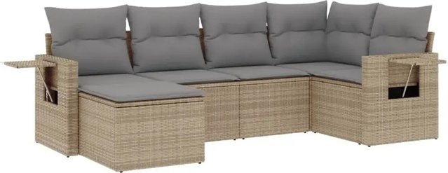 vidaXL 6-teilige Garten-Sofagarnitur in L-Form aus beigem Poly-Rattan mit wetterfesten Kissen und pulverbeschichtetem Stahlgestell - Bild 1