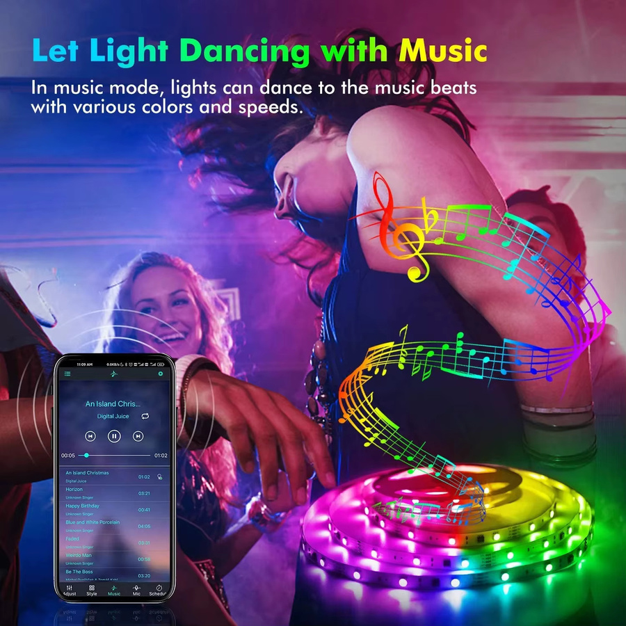 RGB-LED-Wandleiste mit SMD 5050 Dioden, Bluetooth und Musiksynchronisierung zur TV-Hintergrundbeleuchtung und Raumdekoration, App-Steuerung, Multicolour - Bild 2