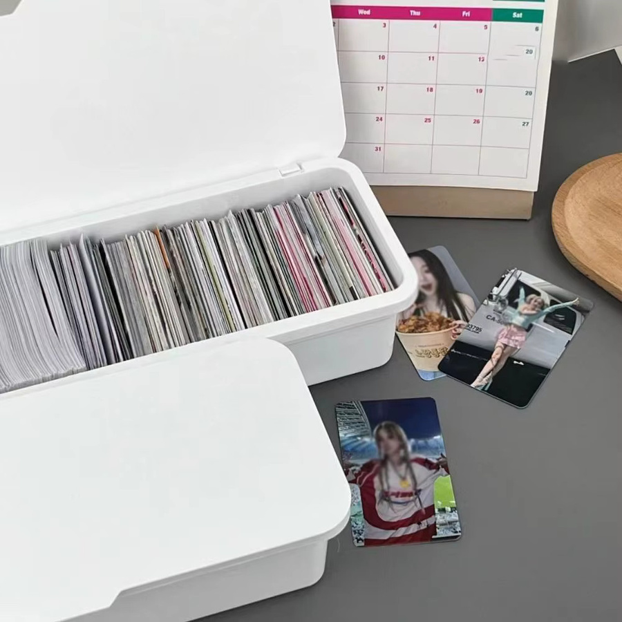 INS Fotokarten Aufbewahrungsbox aus Kunststoff mit Flip-Cover und Desktop-Trennwand in Weiß - Bild 2