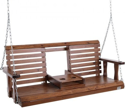 VEVOR Hollywoodschaukel aus Zedernholz in Braun mit Aufhängeketten, B/T/H: 152,3 x 71,0 x 60,0 cm - Bild 1