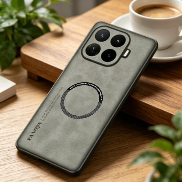 Einfarbige Schafsleder-Handyhülle für Xiaomi 17T 15T 14T Pro Ultra 17 Pro Max mit Auto-Magnethalter in Blau - Bild 1