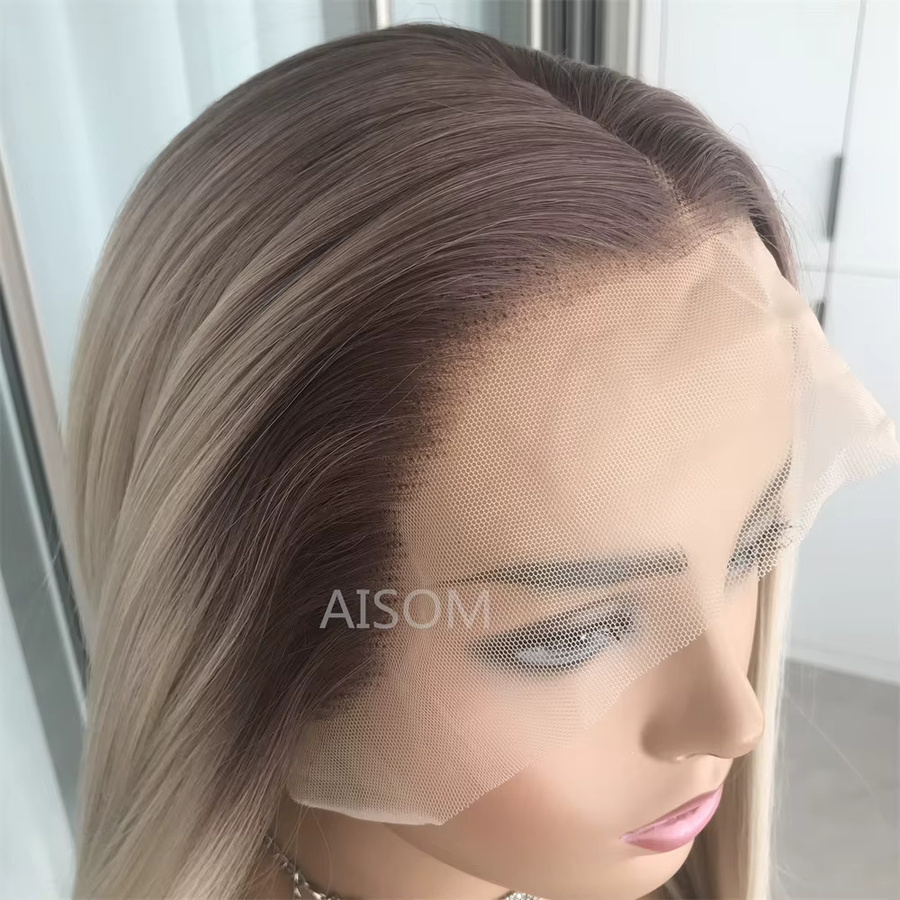 AISOM Ombre Blonde Lace-Front-Perücke, Platinblond, synthetisch - Bild 3