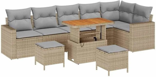 vidaXL Gartensofa-Set aus Poly-Rattan in Beige und Grau mit 11-teiligem Set inklusive Kissen und Stauraumfunktion - Bild 1