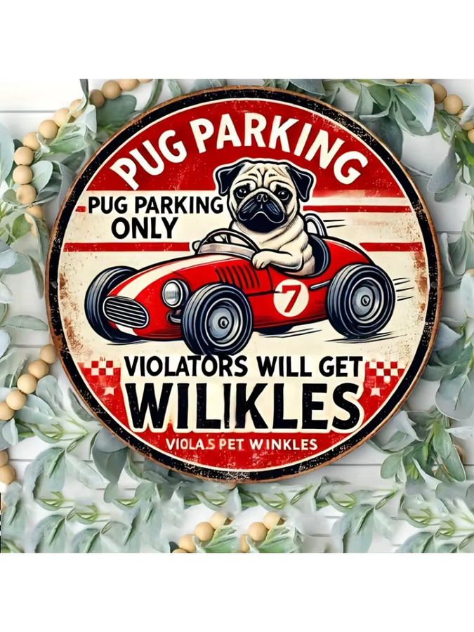 Potdemiel Rundes Metallschild Pug Lover's Delight Vintage Wanddeko Aluminium Durchmesser: 19,81 cm - Bild 6