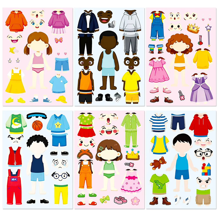 Rspctou Charakter-Anziehpuppen Gesichts-Puzzle-Aufkleber, 6/12 Blatt, Bunt / Mehrfarbig - Bild 2