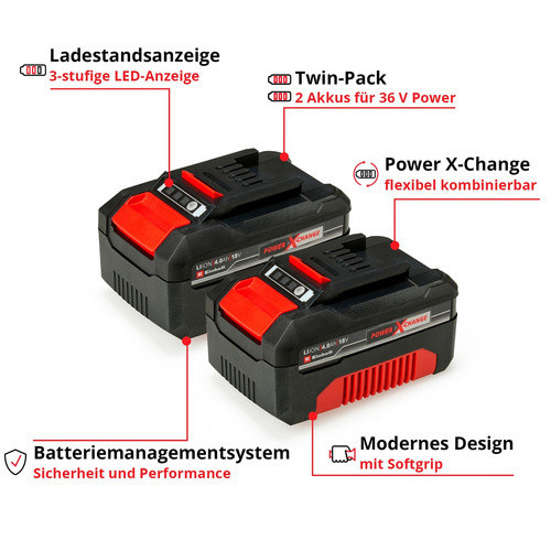 Einhell Power X-Change Akku PXC-Twinpack 2x 18 V 4 Ah Li-Ion in Rot/Schwarz - Bild 7