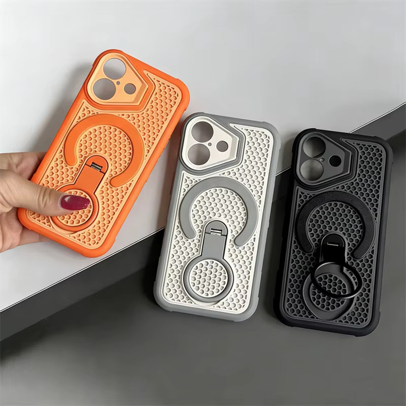 SUNWARD MagSafe Handyhülle mit magnetischem 360 Grad Ringständer und Wärmeableitungs-Netzgehäuse für iPhone, Orange - Bild 2