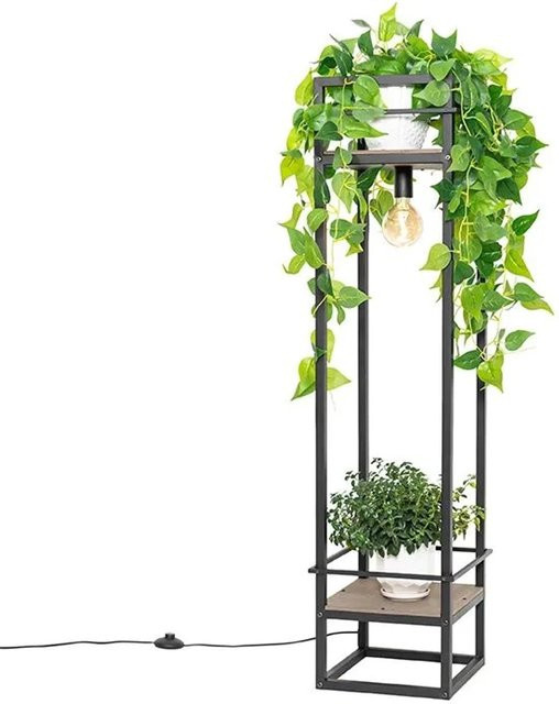 QAZQA Industrielle Stehlampe Schwarz mit Holz Cage Rack, dimmbar, E27 - Bild 1