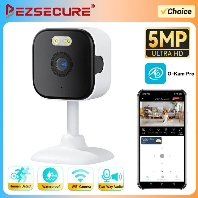O-KAM Mini 5MP WLAN IP-Kamera für Innenräume mit KI-Menschenerkennung und Farbnachtsicht in Weiß - Bild 1