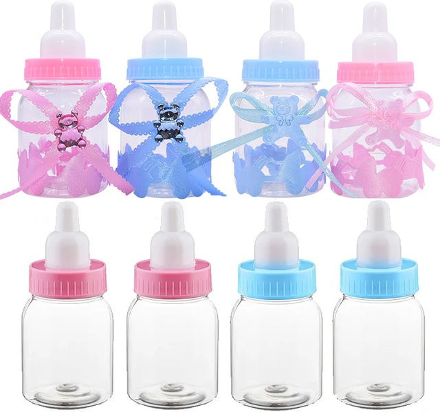 12er Set YONGSNOW Bär Süßigkeiten Flaschen aus Kunststoff für Baby Shower, Taufe und Kindergeburtstag als Geschenkverpackung - Bild 1
