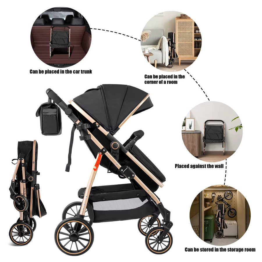 3-in-1 Luxus Baby-Kinderwagen für Neugeborene mit Babygeschirr und Carrycot in Grau und Schwarz - Bild 3