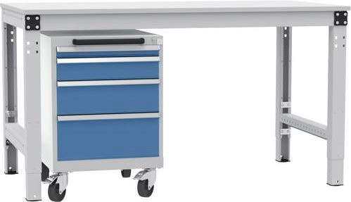 Manuflex BASETEC Schubfachschrank TP1043.0002 mobil aus Stahl mit 4 abschließbaren Schubfächern, Lichtgrau und Brillantblau, Nutzhöhe: 50 cm - Bild 1