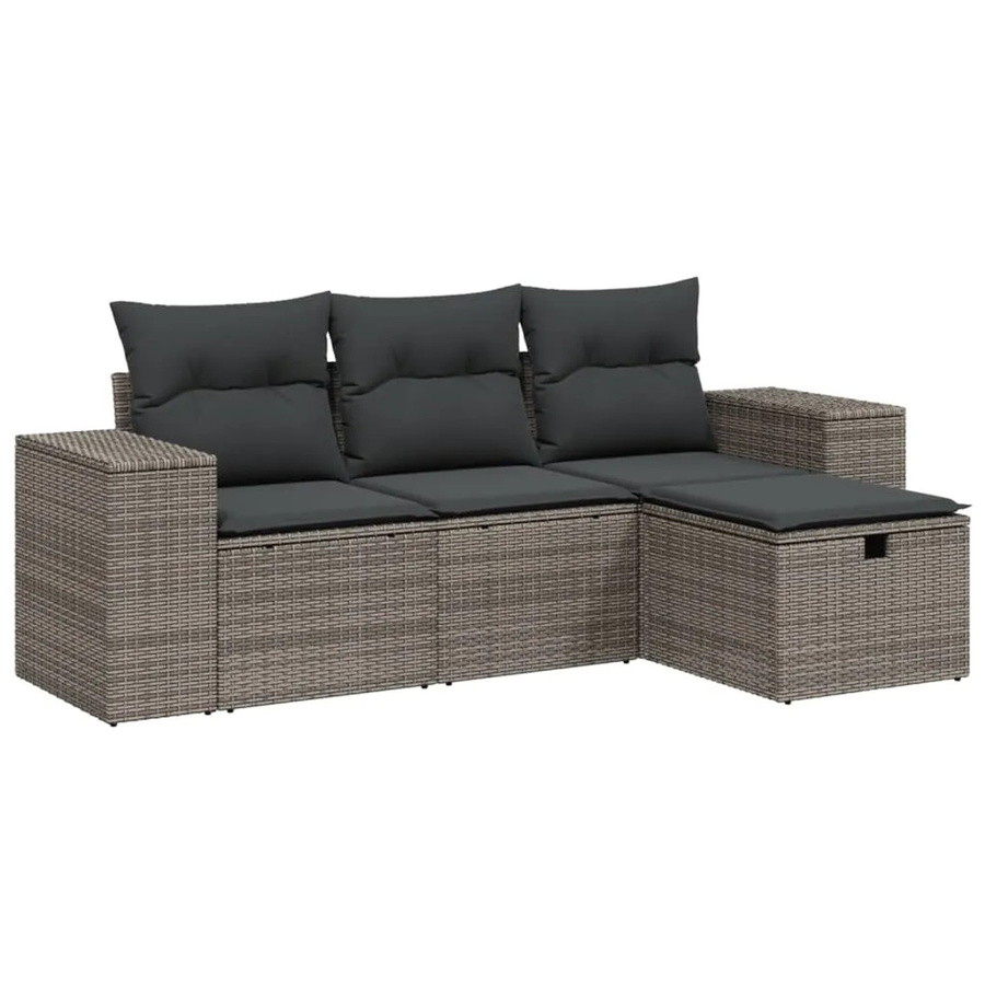 vidaXL 4-tlg. Garten-Sofagarnitur in L-Form mit Polsterkissen, Grau, Poly-Rattan und Metallgestell - Bild 2