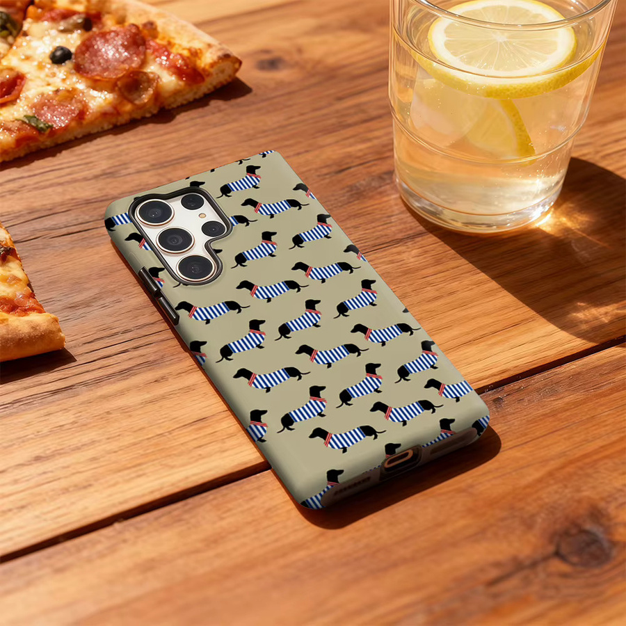 Stoßfeste doppellagige Handyhülle mit Dackel-Motiv und Streifen für Samsung Galaxy S25 Ultra, S24 und S23 Ultra Plus in Multicolour - Bild 3