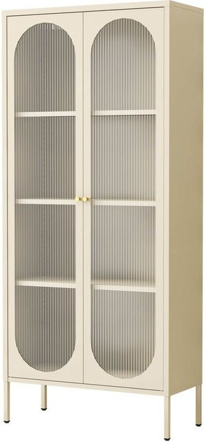 Metallschrank Sideboard HARDIN mit Sicherheitsglas-Türen in Beige, B/H/T: 180 x 80 x 35 cm - Bild 1
