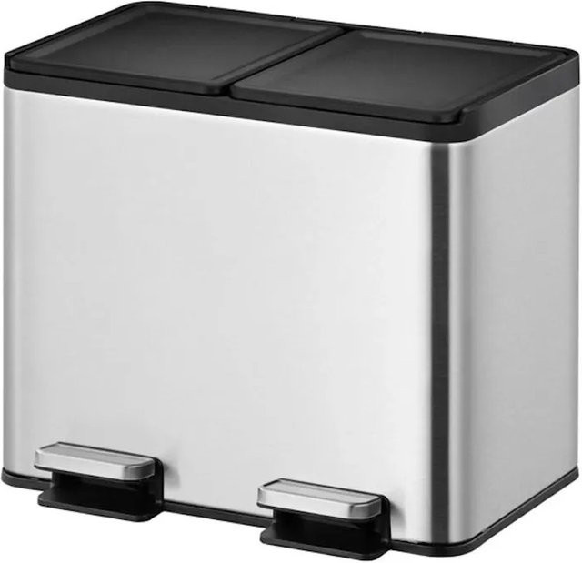 PROREGAL Rechteckiger Treteimer aus gebürstetem Edelstahl mit Soft Close und Stay Open Deckel, Silber, 30 Liter, H x B x T: 41,2 x 46,3 x 33,2 cm - Bild 1