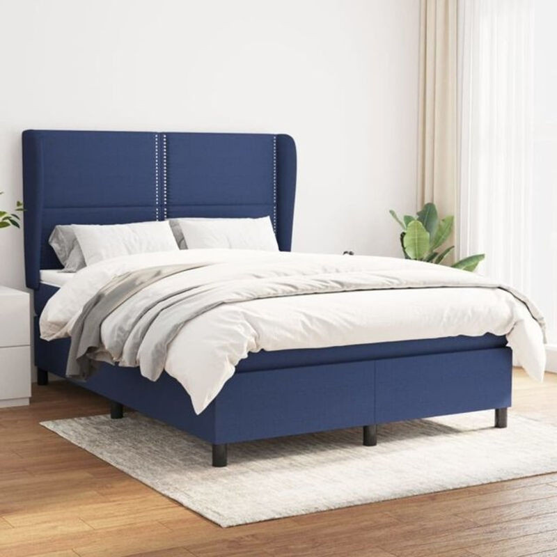 vidaxl Boxspringbett mit Matratze aus Stoff in Blau und Weiß B/T/H: 140 x 190 x 128 cm - Bild 1