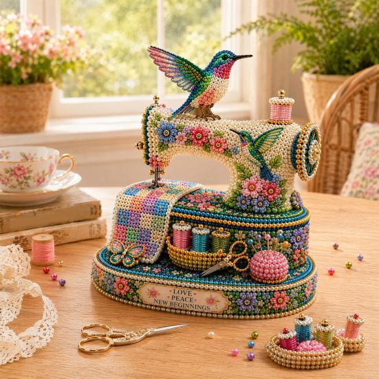 3D Perlen Nähmaschine DIY Kit Kolibri und Blumen - Bild 2