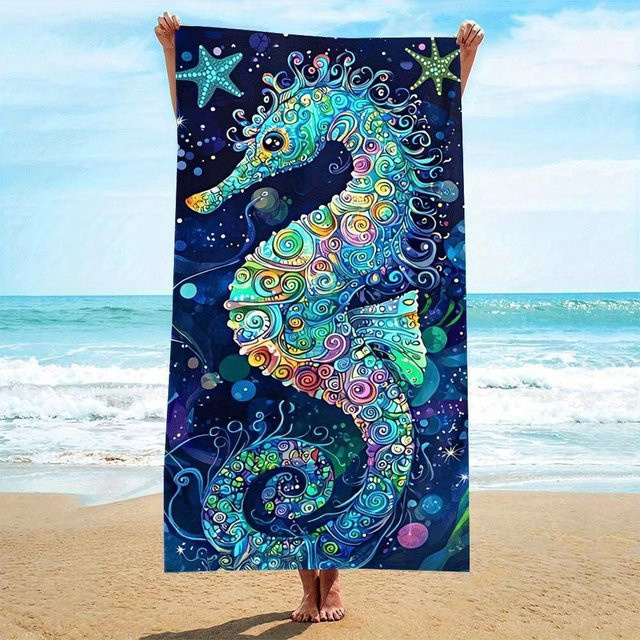 Ka Chen Muda Strandtuch mit Spiral-Seepferdchen-Motiv aus Polyester, schnelltrocknend und weich, Multicolour, Breite: 30 cm, Höhe: 60 cm - Bild 1