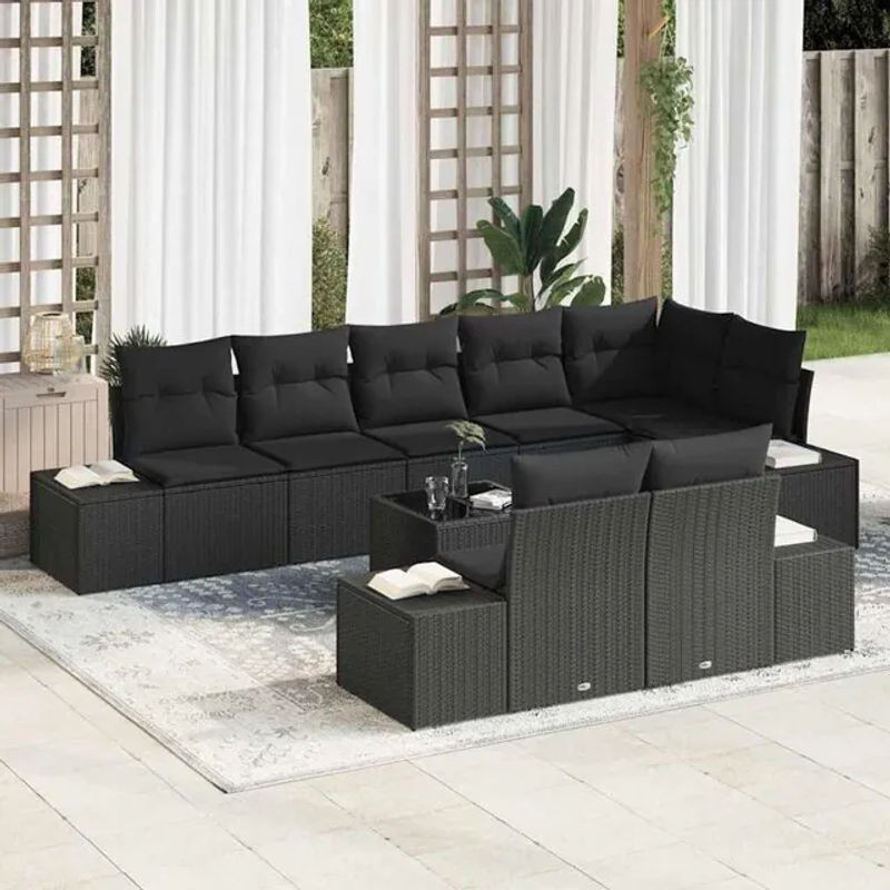 Vidaxl Garten Sofa Set aus 9 Teilen in Schwarz aus Polyrattan mit Polyesterkissen und modernem Loungemöbel-Design - Bild 1
