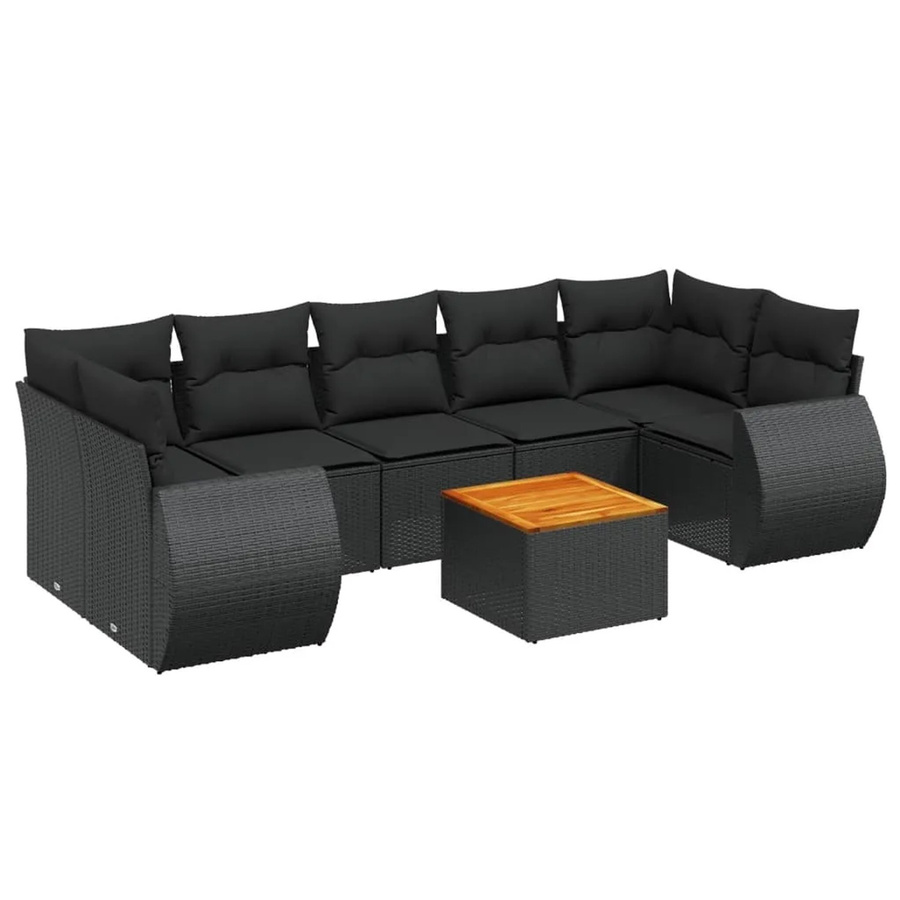 vidaXL 8-tlg Garten-Sofagarnitur in L-Form aus Polyrattan und Akazienholz mit Kissen, Schwarz - Bild 2