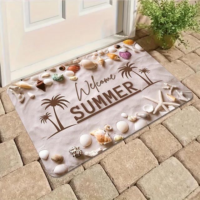 Rutschfeste Strand-Fußmatte Willkommen Sommer von Lodestar, Maschinenwaschbare Polyester-Willkommensmatte in Mehrfarbig, B/B: 60 x 40 cm - Bild 1