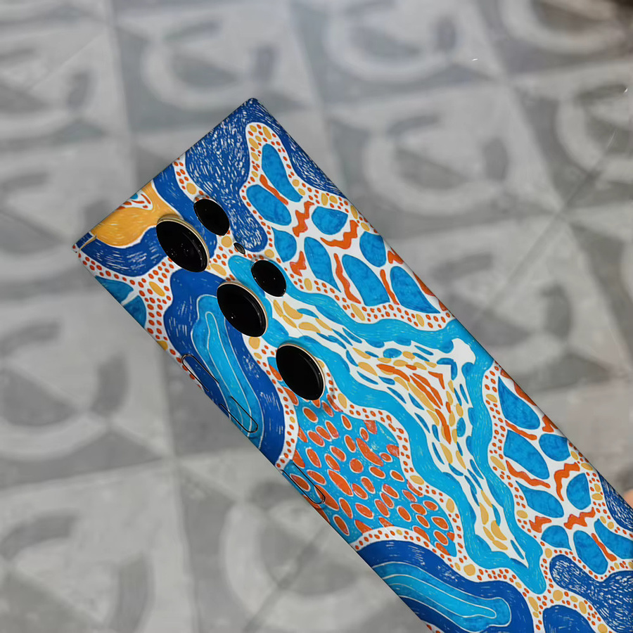 Stoßfeste Doppelschicht Handyhülle im Blaue Orange Pop-Art Abstrakte Optik für Samsung Galaxy S25 Ultra, S24 und S23 Ultra Plus - Bild 5