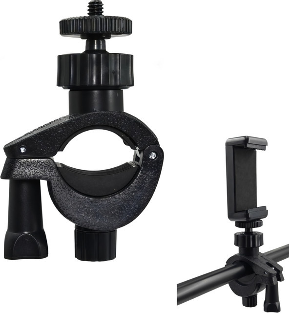 AKwing Verstellbarer Lenkeradapter in Schwarz mit 360 Grad Drehfunktion als Klemmhalterung für Lampen, Telefone und Actionkameras - Bild 1