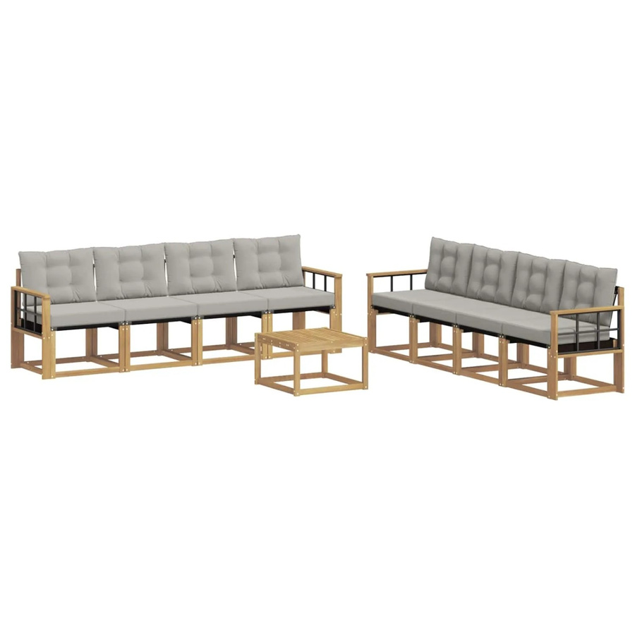 vidaXL Outdoor-Sofagarnitur 9-teilig aus Akazienholz und Textilene in Weiß-Hellgrau mit Kissen und Tisch - Bild 2