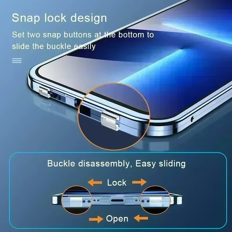 VYOPBC Magnetische 360 Grad Vollschutz Handyhülle mit Snap-Lock und doppelseitigem Glas für iPhone 17 Pro 16 15 14 13 12 11 Pro Max in Silber - Bild 2