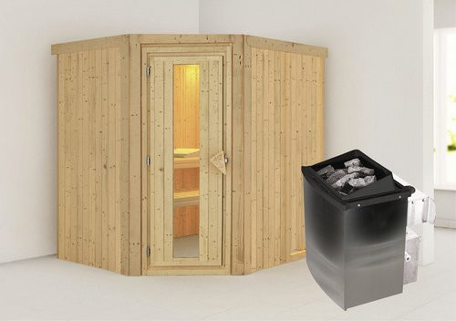 Karibu Sauna Maardu für 3 Personen inklusive 9 kW Saunaofen mit integrierter Steuerung, beige - Bild 1