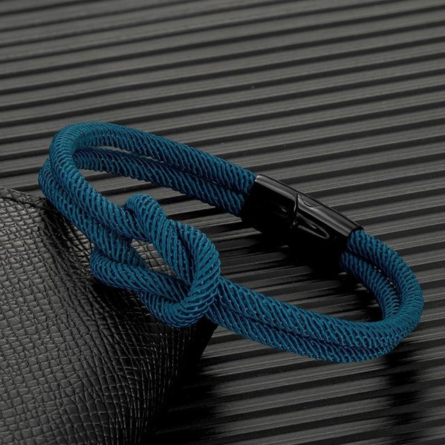 Armband Edelstahl, Schwarz, Doppel-lagiges geknotetes Seilarmband, 23cm, Unisex - Bild 1