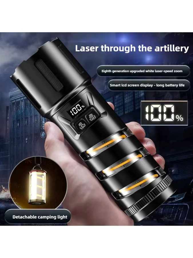 JIASHUAIXIN 2in1 XHP360 Super-Hochleistungs-Taschenlampe in Militärqualität mit 36-adrigem Docht-Zoom, wasserdicht, wiederaufladbar und Sicherheitshammer, Farbe: Schwarz - Bild 5