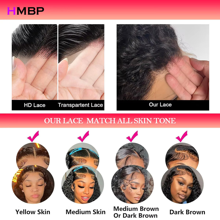 HMBP Body Wave Echthaarperücke mit Pony, Ombre Blonde, 13x6 HD Lace Frontal - Bild 4