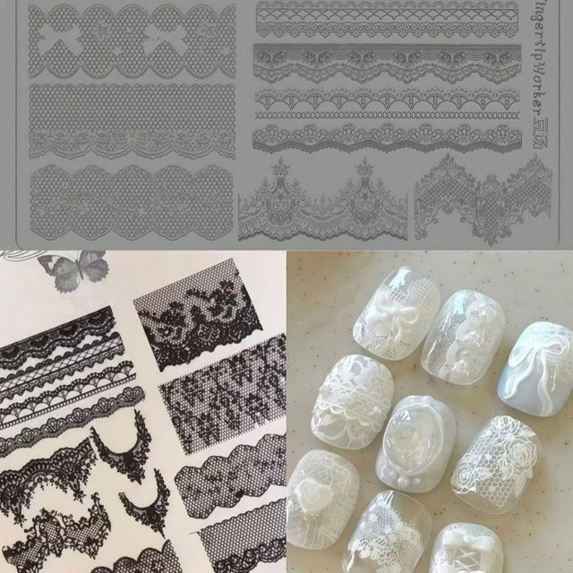 Nagelkunstform mit Spitzen-Rosen-Detail und 3D-Gittermuster, transparent - Bild 1