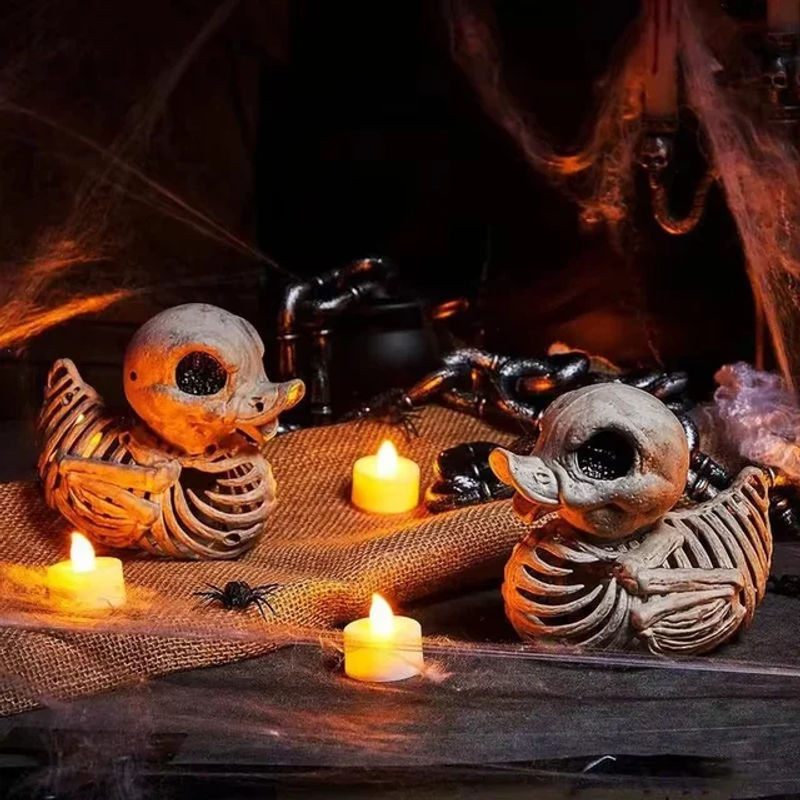 Dekorative Halloween Enten-Skelett Figur aus Kunstharz in Weiß - Bild 1