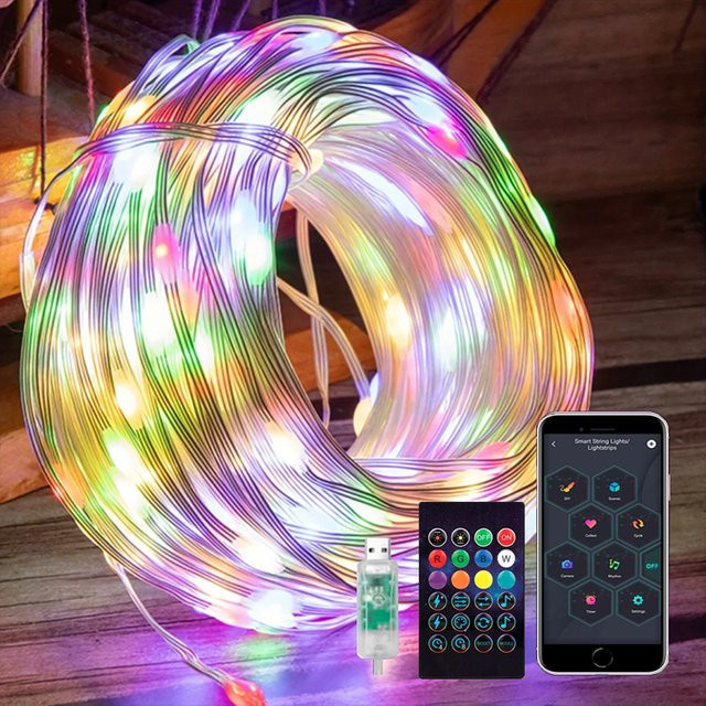 VENUSWING RGB LED-Lichterkette aus Kupfer mit App-Steuerung und Fernbedienung für Innen- und Außenbereich, Mehrfarbig - Bild 1