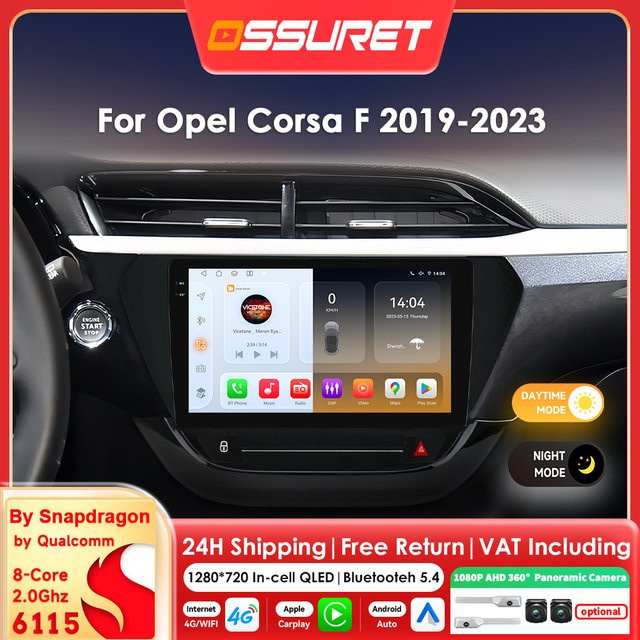 OSSURET 9 Zoll Wireless Carplay und Android Auto Autoradio für Opel Corsa F 2019 - 2023 mit GPS, Bluetooth und 360-Kamera in Schwarz - Bild 1