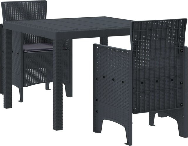 vidaXL 3-tlg Garten-Essgruppe aus Polyrattan mit Kissen in Anthrazit - Bild 1