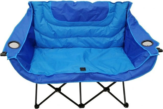 Relaxdays Campingbank für 2 Personen, blau, gepolstert mit Armlehnen und Getränkehalter, faltbar, B/T/H: 139 x 95 x 53 cm - Bild 1