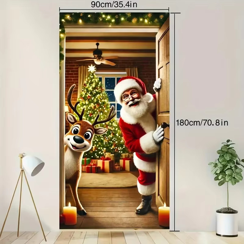 VIKAMA Weihnachtsmann-Türvorhang mit Rentier-Motiv in Multicolour, Weihnachtsdekoration für Haustür und Veranda, Breite: 90 cm, Höhe: 180 cm - Bild 5