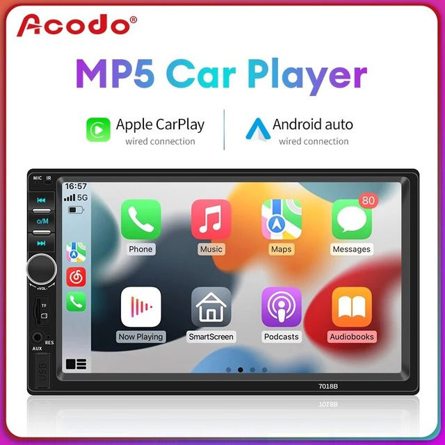 Acodo 7 Zoll Carplay Autoradio mit Touchscreen, MP5 Player mit USB, TF und FM Radio, Schwarz - Bild 1