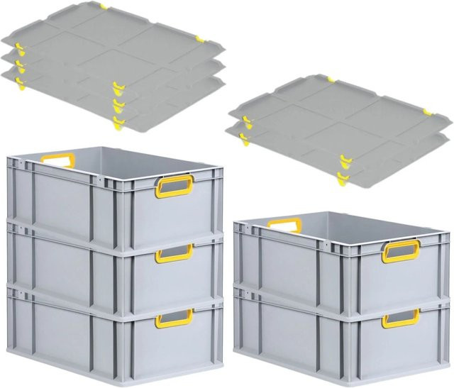 PROREGAL Spar Set 5x Eurobox Nextgen Color mit Auflagedeckel und Schiebeschnappverschlüssen in Gelb, H x B x T: 22 x 40 x 60 cm - Bild 1