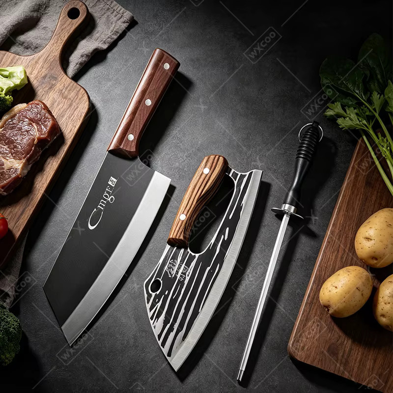 WXCOO 1-3-teiliges professionelles Kochmesser-Set aus Edelstahl mit Fleischbeil und Schneidemesser - Bild 3